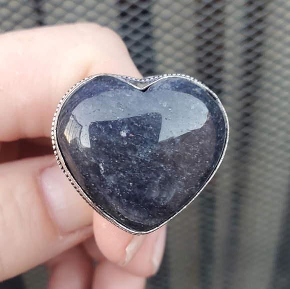 New Huge Heart Shaped Iolite in Sunstone 925 Silver Ring. - Picture 3 of 16